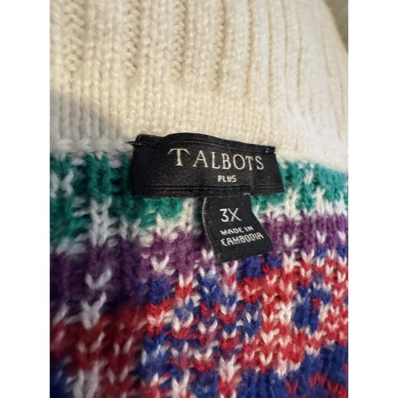 Talbots Womens Plus 3X Fair Isle Open Cardigan Sweater Multicolor Cotton Blend - Picture 5 of 7